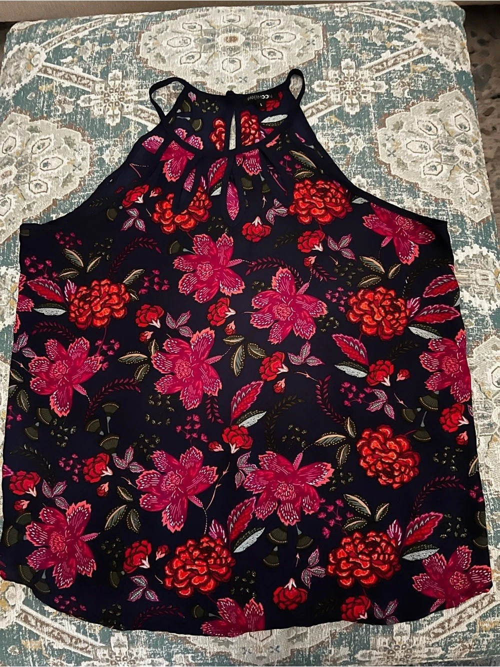 Papermoon Floral Halter Top in Navy & Red Size Large Like New